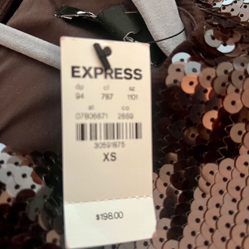 NWT Express Midi Sequin Dress (Espresso), Size XS - Picture 4 of 7